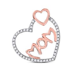 10kt Rose Gold Round Diamond Mom Mother Double Heart Pendant 1/5 Cttw