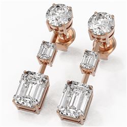 5 ctw Emerald Cut Diamond Designer Earrings 18K Rose Gold
