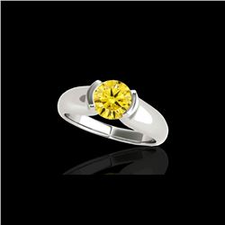 1 ctw Certified SI/I Fancy Intense Yellow Diamond Ring 10K White Gold