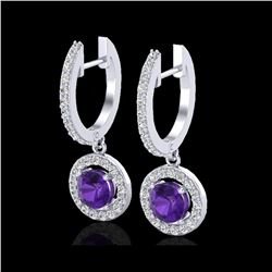 1.75 ctw Amethyst & Micro Pave VS/SI Diamond Earrings 18K White Gold