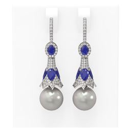 6.8 ctw Sapphire & Diamond Earrings 18K White Gold