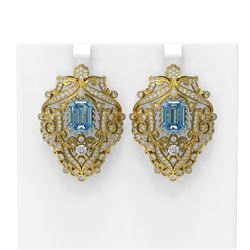 12.23 ctw Aquamarine & Diamond Earrings 18K Yellow Gold