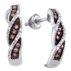10kt White Gold Round Brown Diamond Stud Earrings 1/5 Cttw