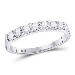 14kt White Gold Round Diamond Single Row Wedding Band 1/2 Cttw