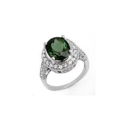 6.0 ctw Green Tourmaline & Diamond Ring 14K White Gold