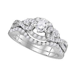 14k White Gold Round Diamond Woven Twist Bridal Wedding Engagement Ring Band Set 1 Cttw