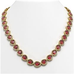 41.6 ctw Tourmaline & Diamond Micro Pave Halo Necklace 10K Yellow Gold