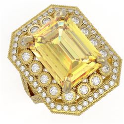 16.63 ctw Canary Citrine & Diamond Victorian Ring 14K Yellow Gold