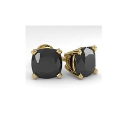 6 ctw Cushion Black Diamond Stud Designer Earrings 18K Yellow Gold