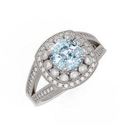 2.39 ctw Certified Aquamarine & Diamond Victorian Ring 14K White Gold