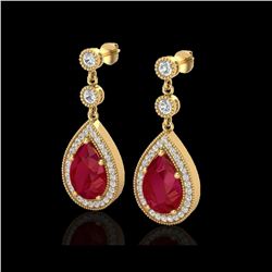 6 ctw Ruby & Micro Pave VS/SI Diamond Earrings Designer 18K Yellow Gold