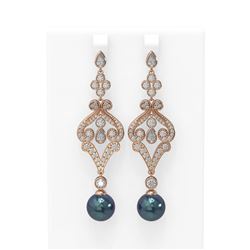 4.57 ctw Diamond and Pearl Earrings 18K Rose Gold