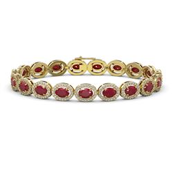 15.2 ctw Ruby & Diamond Micro Pave Halo Bracelet 10K Yellow Gold