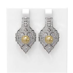 4.14 ctw Diamond and Pearl Earrings 18K White Gold