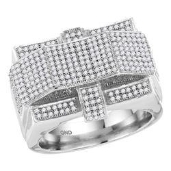 10kt White Gold Mens Round Diamond Rectangle Arched Cluster Ring 1.00 Cttw