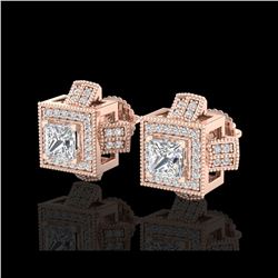 1.73 ctw Princess VS/SI Diamond Micro Pave Stud Earrings 18K Rose Gold