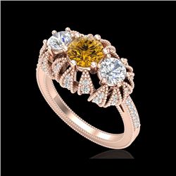 2.26 ctw Intense Fancy Yellow Diamond Art Deco Ring 18K Rose Gold