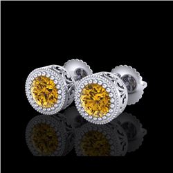 1.09 ctw Intense Fancy Yellow Diamond Art Deco Earrings 18K White Gold