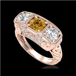 2.51 ctw Intense Fancy Yellow Diamond Art Deco Ring 18K Rose Gold