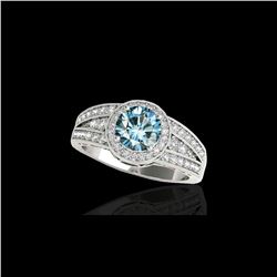1.5 ctw SI Certified Fancy Blue Diamond Solitaire Halo Ring 10K White Gold