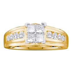 14kt Yellow Gold Princess Diamond Cluster Bridal Wedding Engagement Ring 1.00 Cttw