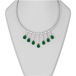 39.27 ctw Emerald & Diamond Necklace 18K White Gold