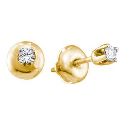 14kt Yellow Gold Girls Infant Round Diamond Solitaire Stud Earrings 1/20 Cttw
