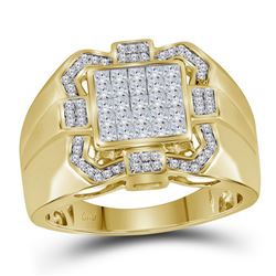 10kt Yellow Gold Mens Princess Diamond Octagon Frame Cluster Ring 7/8 Cttw