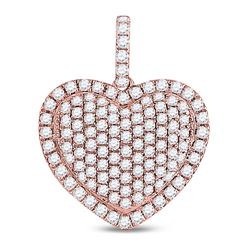 14kt Rose Gold Round Diamond Fashion Heart Pendant 1-1/4 Cttw
