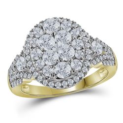 14kt Yellow Gold Round Diamond Cluster Bridal Wedding Engagement Ring 1-1/2 Cttw