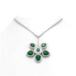 15.50 ctw Emerald Diamond Necklace 18K White Gold