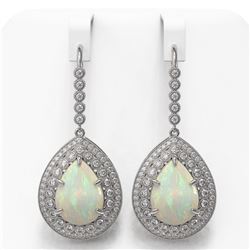 21.54 ctw Certified Opal & Diamond Victorian Earrings 14K White Gold