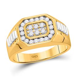 10kt Yellow Two-tone Gold Mens Round Diamond Octagon Frame Cluster Ribbed Ring 1/2 Cttw