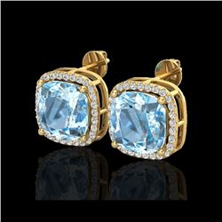 12 ctw Sky Blue Topaz & Micro VS/SI Diamond Earrings 18K Yellow Gold