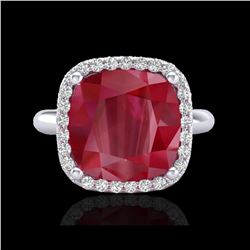 6 ctw Ruby & Micro Pave VS/SI Diamond Certified Ring 18K White Gold