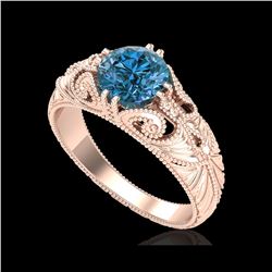 1 ctw Intense Blue Diamond Engagement Art Deco Ring 18K Rose Gold