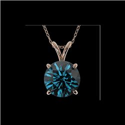 2 ctw Certified Intense Blue Diamond Solitaire Necklace 10K Rose Gold