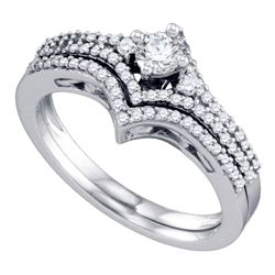14kt White Gold Round Diamond Chevron Bridal Wedding Engagement Ring Band Set 1/2 Cttw