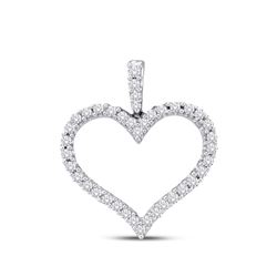 14kt White Gold Round Diamond Timeless Heart Outline Pendant 1/2 Cttw