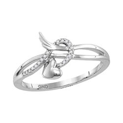10kt White Gold Round Diamond Heart Whimsical Band Ring 1/20 Cttw