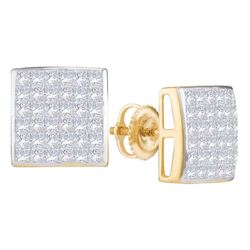 14kt Yellow Gold Princess Diamond Square Cluster Stud Earrings 1.00 Cttw