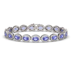 14.25 ctw Tanzanite & Diamond Micro Pave Halo Bracelet 10K White Gold
