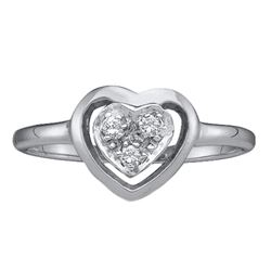 10kt White Gold Round Diamond Simple Heart Cluster Ring 1/20 Cttw