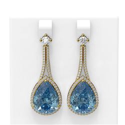 23.3 ctw Blue Topaz & Diamond Earrings 18K Yellow Gold