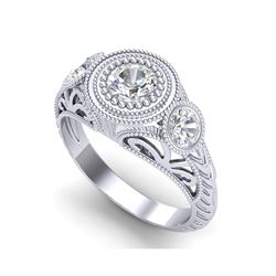 1.06 ctw VS/SI Diamond Solitaire Art Deco 3 Stone Ring 18K White Gold