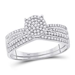 10kt White Gold Round Diamond Bridal Wedding Engagement Ring Band Set 1/3 Cttw