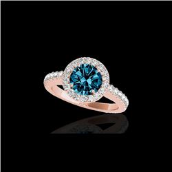 1.65 ctw SI Certified Fancy Blue Diamond Halo Ring 10K Rose Gold