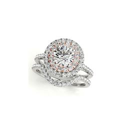 1.45 ctw Certified VS/SI Diamond 2pc Set Ring Solitaire Halo 14K White & Rose Gold