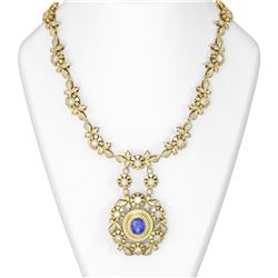 23.07 ctw Tanzanite & Diamond Necklace 18K Yellow Gold