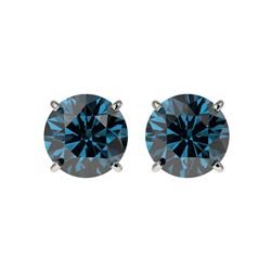 2.14 ctw Certified Intense Blue Diamond Stud Earrings 10K White Gold